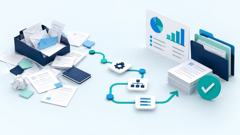 Documents, customer communications, and business reporting connected through an organized workflow