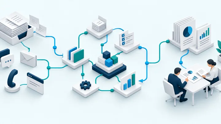 Documents and customer inquiries connected to an organized workflow and reporting